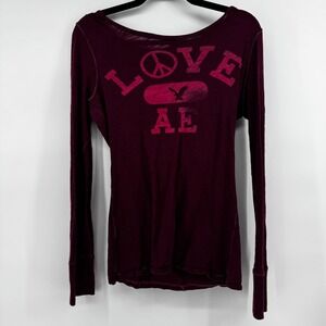 American Eagle Graphic Tee Love Peace Bird Burgundy LG (Fits Small/Medium) Boho
